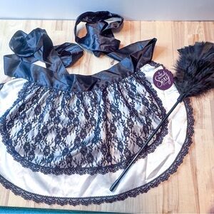 Cacique Black and White Lace Apron Set